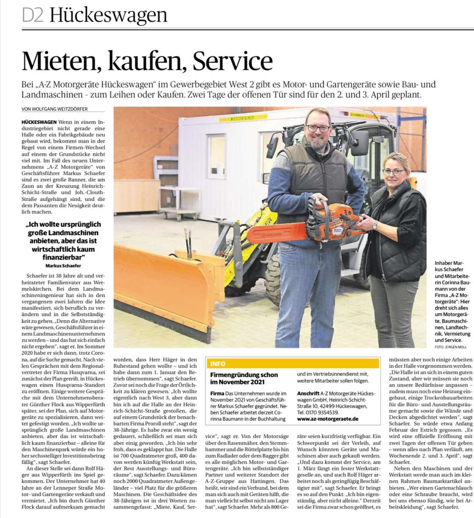 A-Z Motorgeräte Artikel Presse Rheinische Post